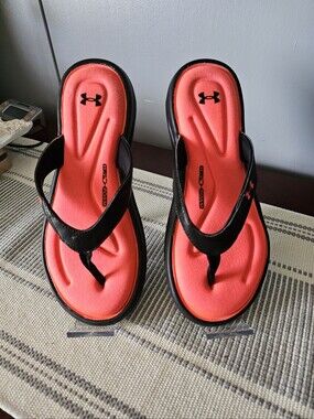 Under Armour Black & Coral Foam Thong Sandals